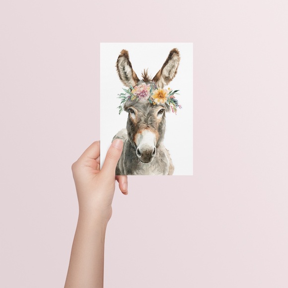 Watercolor Donkey Wall Art Print, Unframed - Charming Farmhouse Decor - Picture 5 of 6